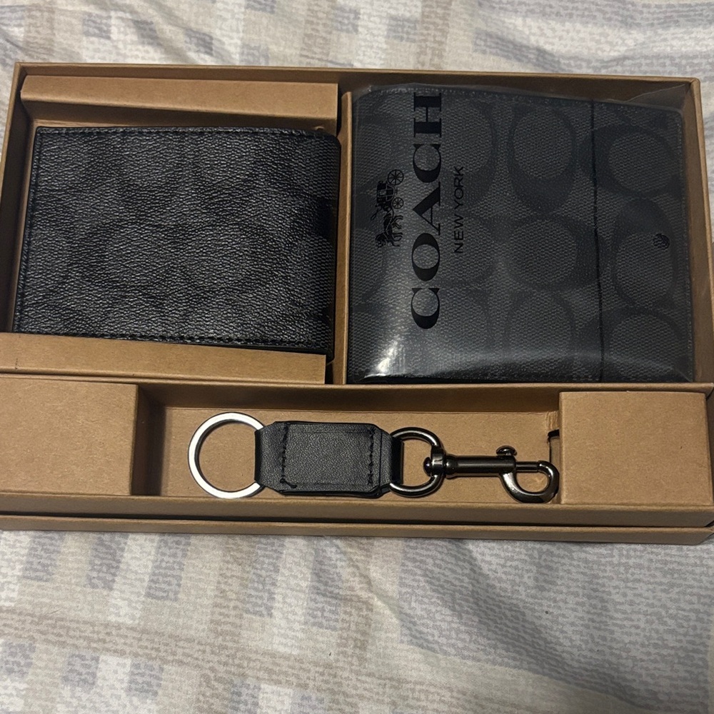 Coach Black Signature Wallet and Key Holder Set